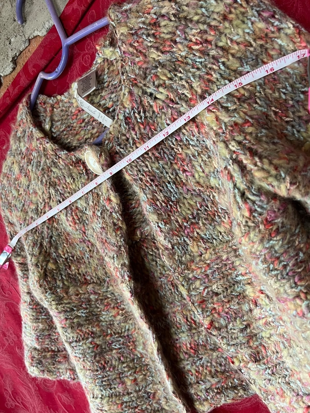 Leo & Nicole Wool Blend Chunky Knit Cropped Cardigan Sweater Small - Picture 2 of 5